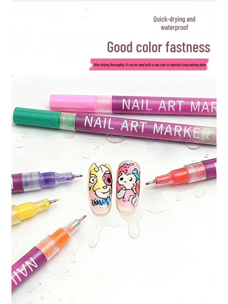 Cross 0.5mm Nail Art Pen Set - 12 Colors for DIY Dotting, Painting & Graffiti