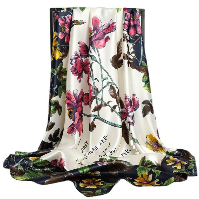 90X90CM Square Women Scarves Silk Office Ladies Hair Neck Bandanna Headband Foulard Headcloth Muslim Headscarf Female Muffler