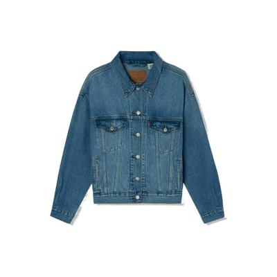 Levis Distressed Einfarbig Kragen Einreihig Langarm Jeansjacke Damen Oberbekleidung Blau A1743-0004