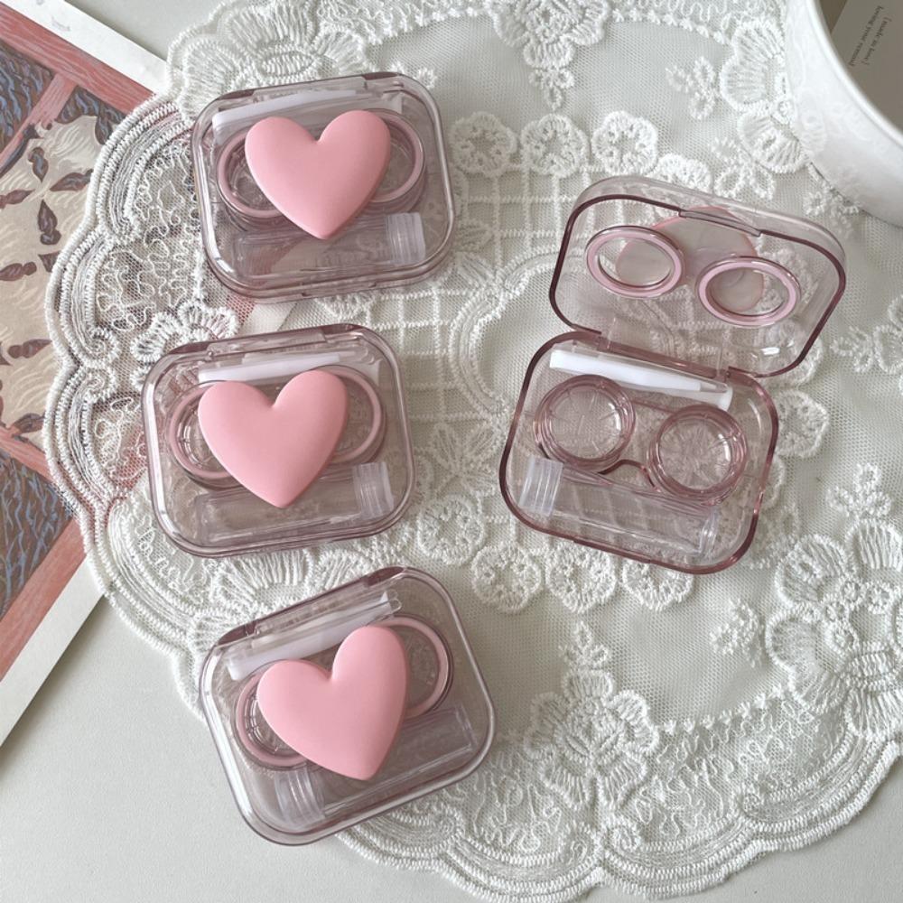 Transparent Bow Lenses Case Pink Eye Care Container Box Portable Cosmetic Contact Lenses Box