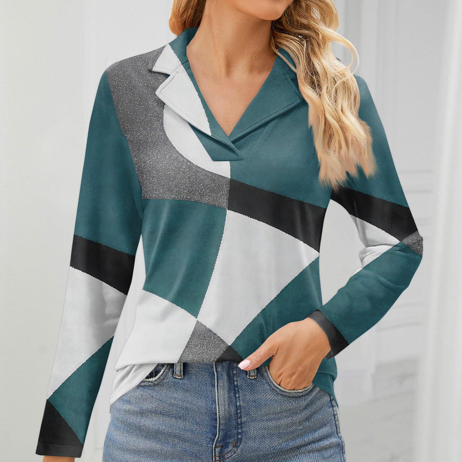 

Женская мода для отдыха с длинным рукавом и V-образным вырезом с цветочным принтом L бирюзовый