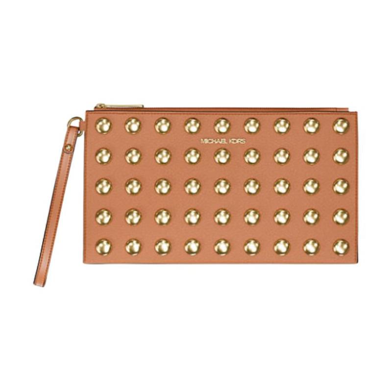 MICHAEL KORS Jet Set Rivet Pebbled Leather Clutch Large Women s Cowhide Brown коричневый