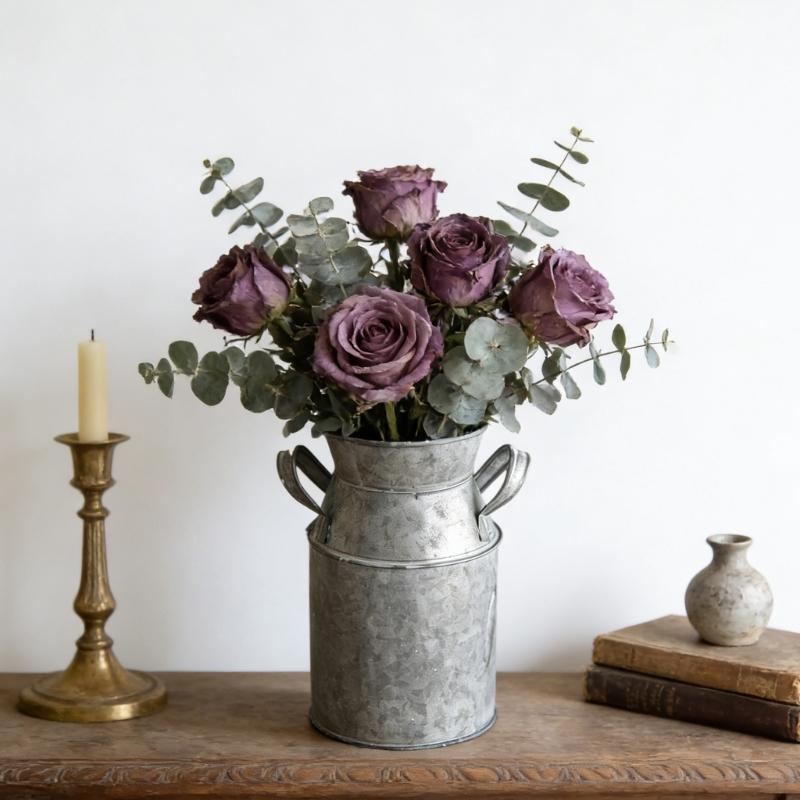 Retro French Pitcher Vases Metal Rustics Vases for Dried Flower,Farmhouse Decorative Pitchers Rustics Milk Jugs Vases