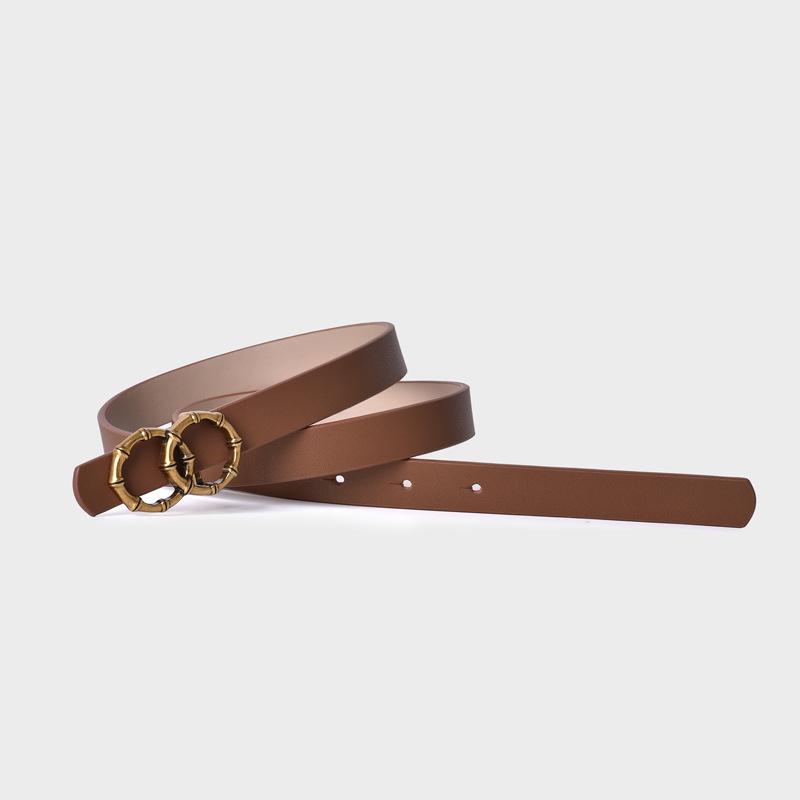 Women's Black Slimming Genuine Leather Belt with Bamboo Buckle
