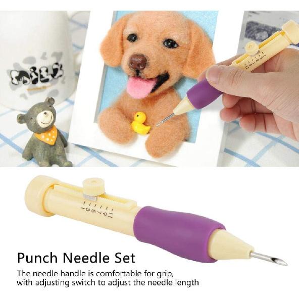 Punch Needle Werkzeugset - Stickerei Stich Punch, 3 Größen, Lila + Gelb (Inklusive DIY Bastel-Stickstift)