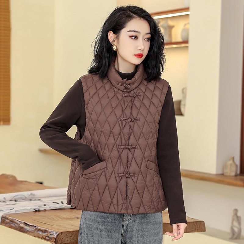 

Жилет из хлопка больших размеров для женщин, осень и зима, свободная хлопковая майка с воротником-стойкой, безрукавка, модный жилет 2XL кофейный