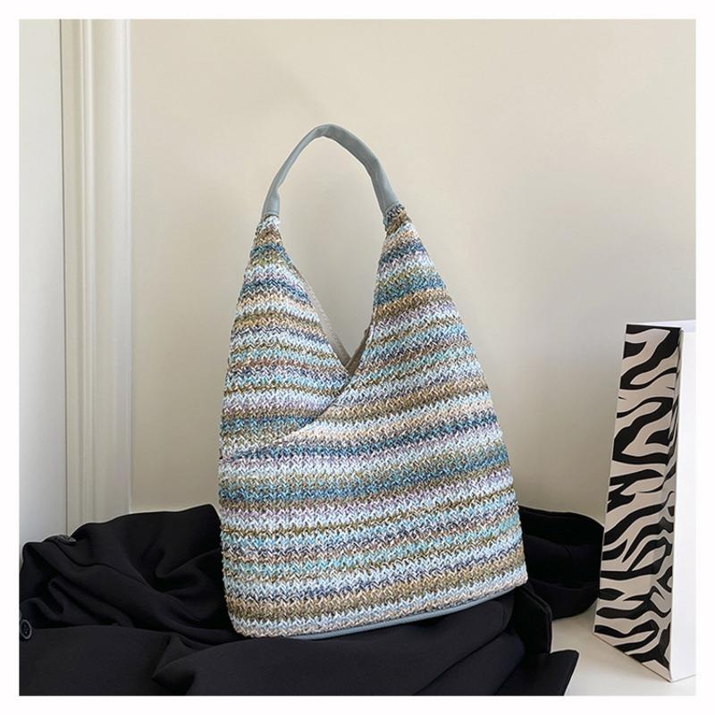 New Fashion Casual Bag Large Capacity Shoulder Bag Women's Handbag Woven Bag Striped Bag Tote Bag