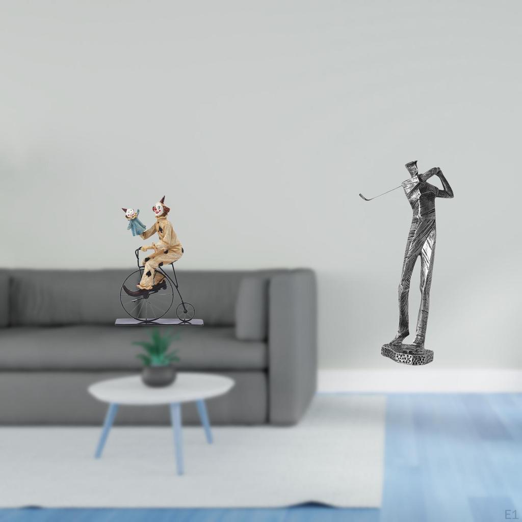 Clown Golfing Figurine Sculpture Collection Modern Resin Statue Statuette Desk Ornament for Table