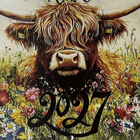 Ink Proof Planner Highland Cow Calendar 2027, 12 Month Wall Hanging with Yearly Event Tracker Large Daily Blocks, Home Office Organizer, Lover
