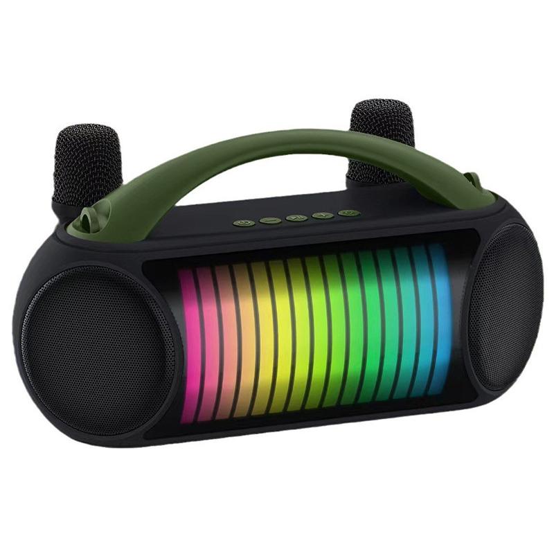 

NR-222W Портативная уличная Bluetooth-совместимая колонка Динамический свет Музыкальный громкоговоритель с 2 беспроводными микрофонами Green