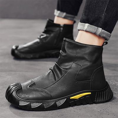 High Top Trendy Work Shoes Men British Retro Botas Anti-slip Comfort Black Leather Boots Casual Warm Thick Bottom Male Sneakers