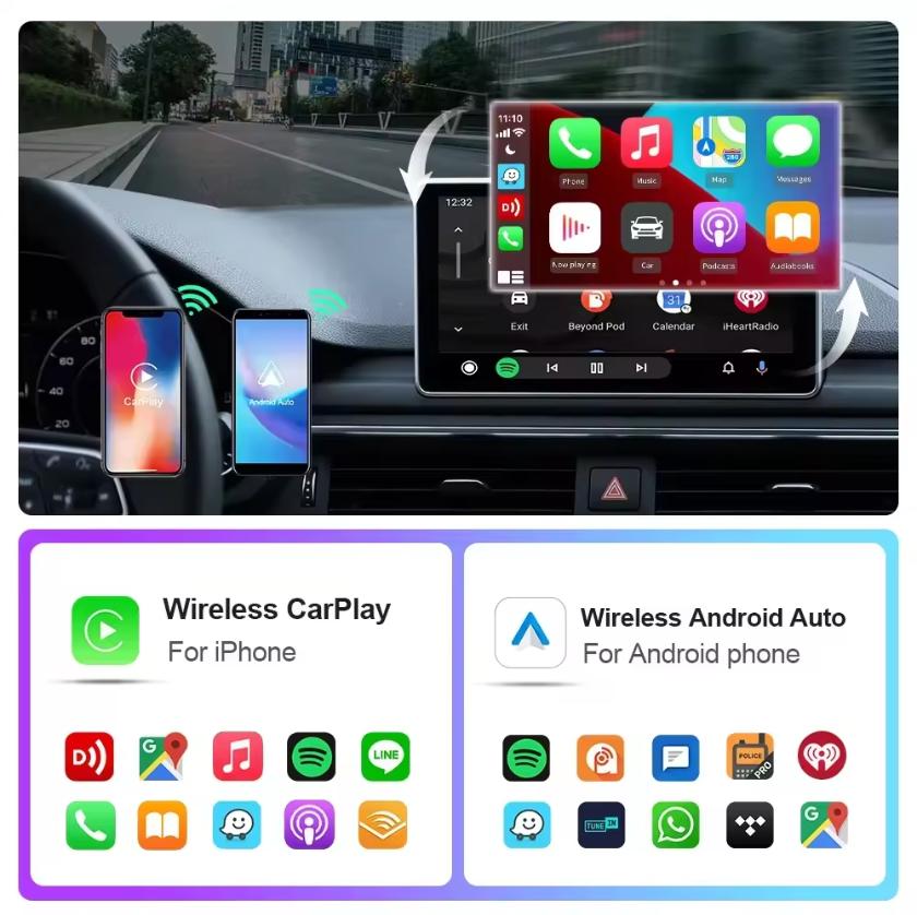 2025 New 2-In-1Carplay Android Wired To Wireless Automatic Adapter Car Gadget Smart Mini Box Plug Play 5Ghz Wifi Quick Connect