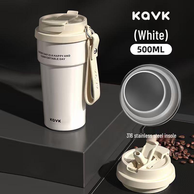 Premium 316 Stainless Steel Insulated Cup with Carrying Rope and Dual-Lid for Coffee and Water