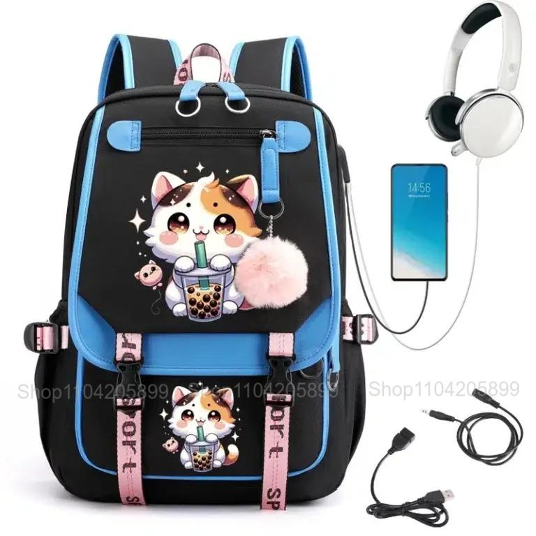 Schattige Boba Kat Rugzak Cartoon Patroon Corgi Mochila Studenten Schooltas Jongens Meisjes Cadeau Grote Capaciteit Dagelijks Reizen Rucksack 16 inches