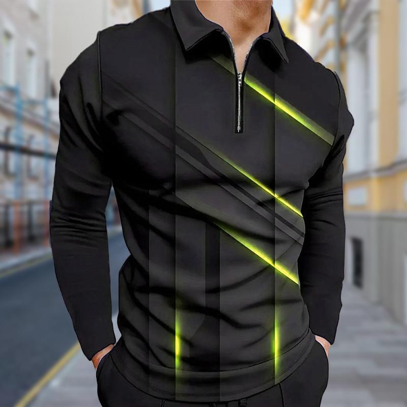 

Рубашки поло мужские с длинным рукавом, красочный принт Aurora, новая мужская рубашка поло с длинным рукавом, футболка на молнии, топ XL жёлтый