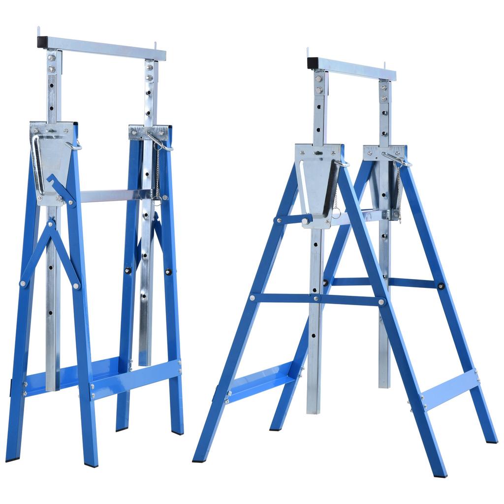 2-Piece Set Work Trestle, Load Capacity up to 200 kg, Foldable, Sawhorse, Height-Adjustable 80-130 cm, Scaffold Trestle Made of Steel