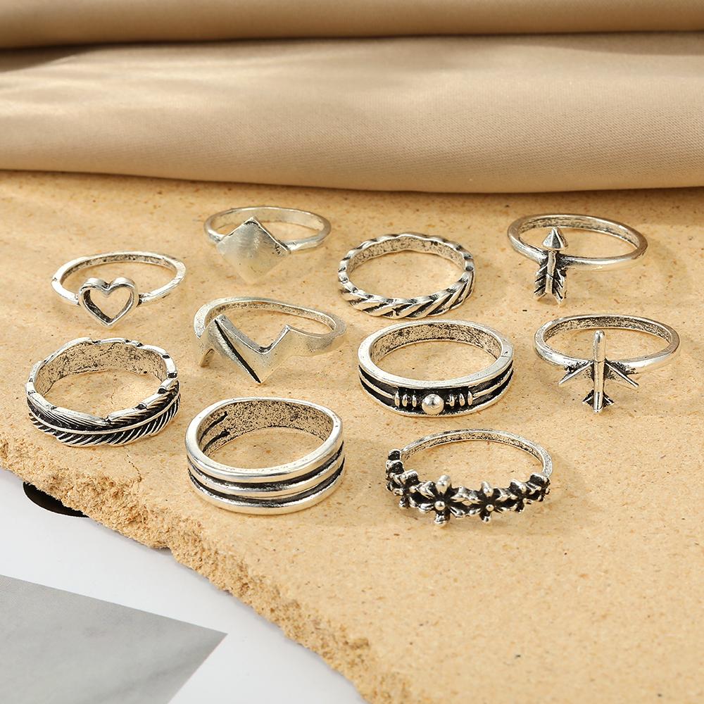 Ensemble de 10 bagues créatives Amour Avion Flèche Rétro Punk pour Femmes Bijoux Tendance