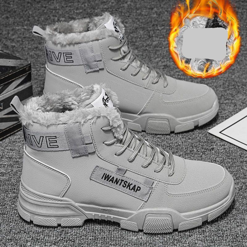 Mens Autumn Spring Boots Winter High-top Leather Sneakers Men s Winter Shoes Walking Casual Boots 44 серый