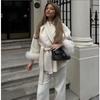 Fashion Lapel V-neck Woolen Coat Women Chic Lace Up Single Breasted Pocket Loose Jacket Lady Daily High Street Outwears