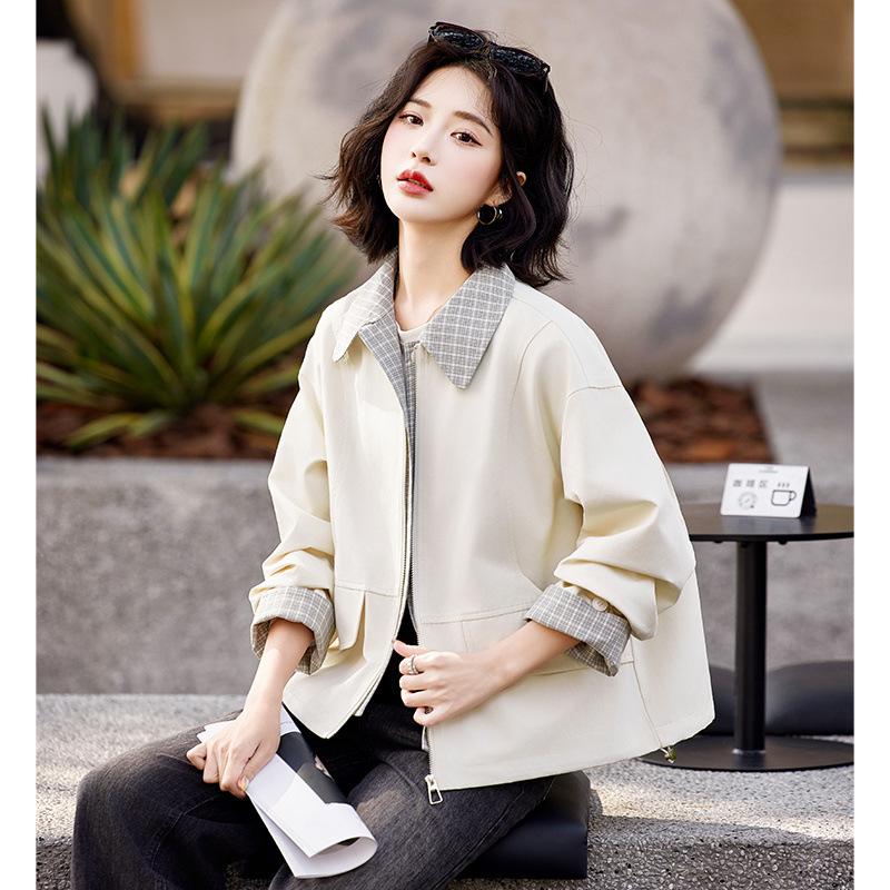 

Модная клетчатая одежда в стиле пэчворк, куртка, женская весенне-осенняя новая повседневная универсальная короткая куртка, топ XL бежевый