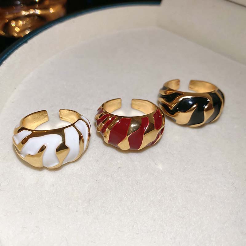 Vintage Red Enamel Drip Oil Open Rings For Women Girls Fashion Metal Irregular Patterned Adjustable Finger Ring Jewelry Gifts