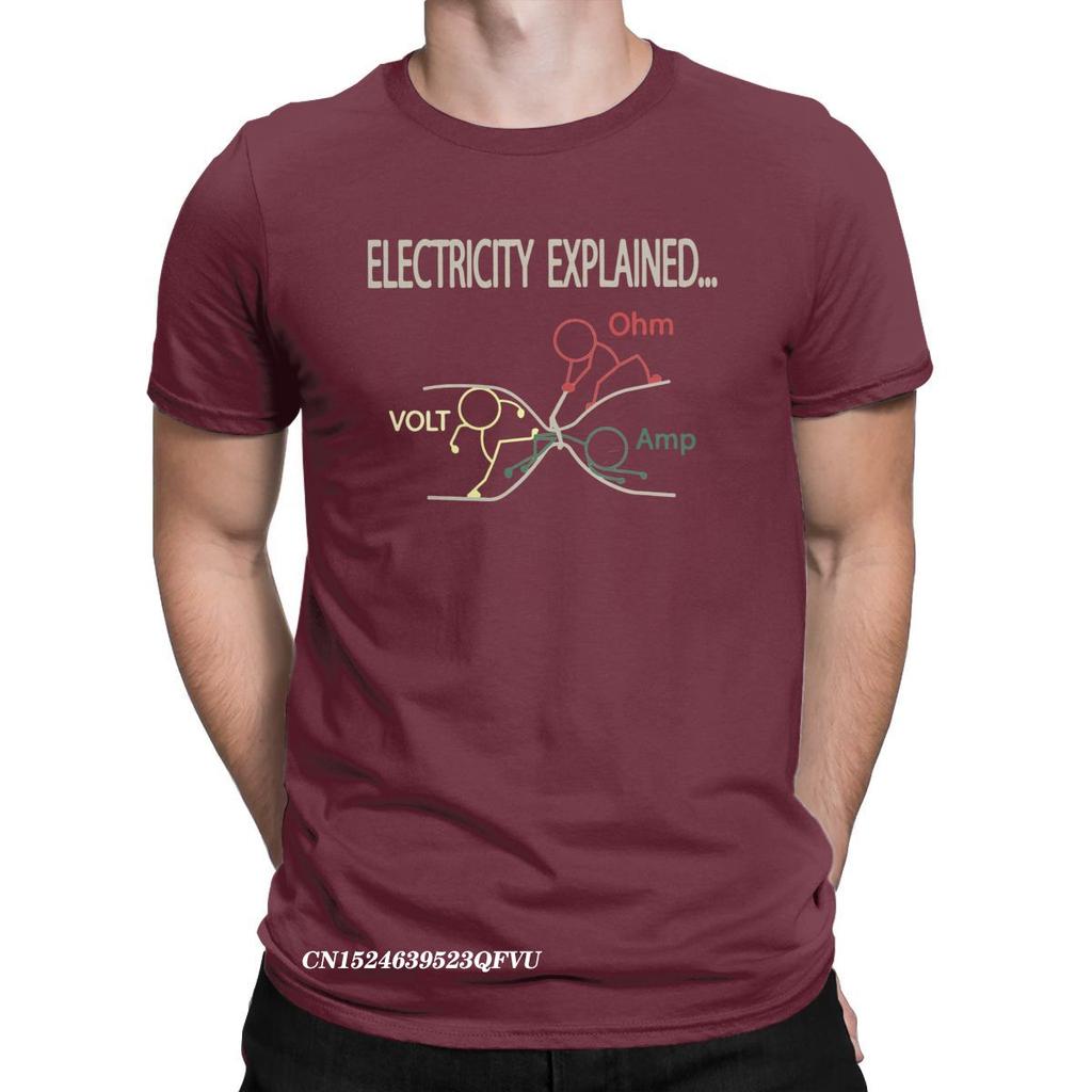 Funny Electricity Explained Electrician Ohm Amp Volt Men's Tops T Shirts Ohm's Law Vintage Tee T-Shirts Cotton New Arrival Tops
