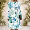 Women Criss Cross V Neck Long Sleeve Tropical Leaf Printed Fitted Curved Hem Dress
