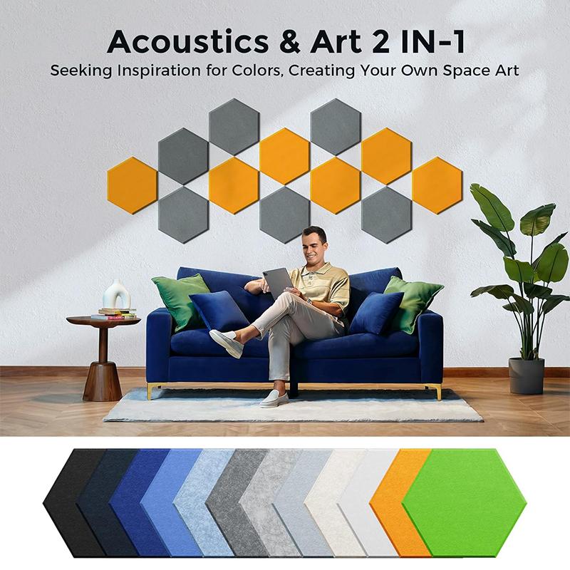 12pcs/set Self-adhesive Hexagonal Mordern Home Office Living Room Bedroom Wall Decor Acoustic Panel Studio Processing Wall Board