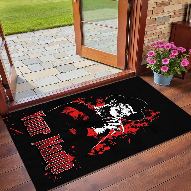 Crystal Velvet Rug Custom Name Text, Soft Non Slip Floor Mat Home DecorA Nightmare On Elm Street Freddy Krueger
