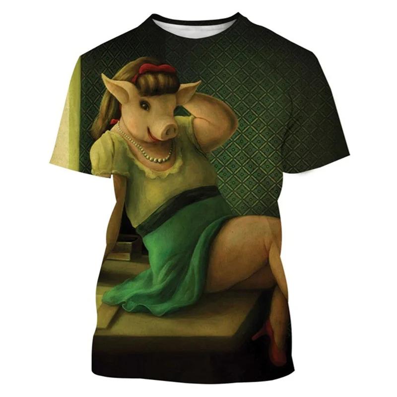 Camiseta gráfica de cerdo lindo impresa en 3D de tendencia para hombre Ropa Camiseta divertida Verano Casual Cuello redondo Manga corta Moda Tops de gimnasio