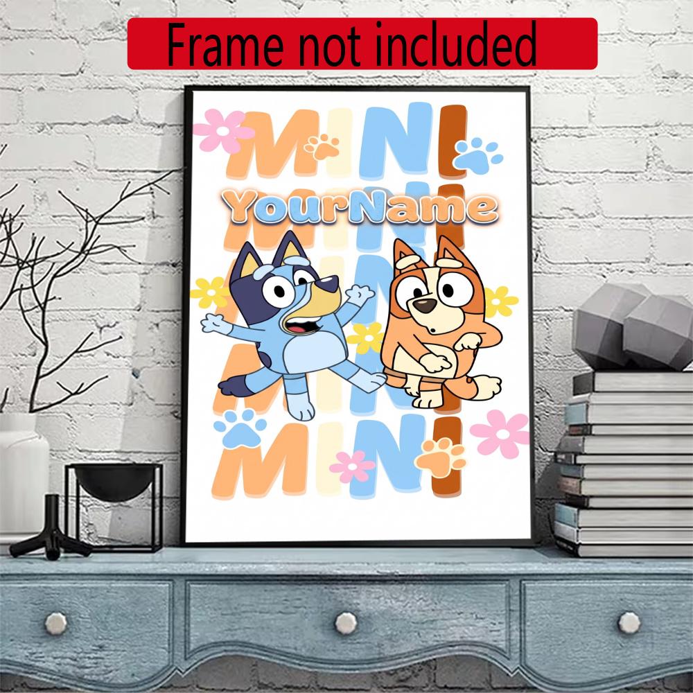 Bluey Customize Your Name Diamond Painting Round Diamond Diy Frameless Holiday Artwork Suitable For Home Office Wall Decoration