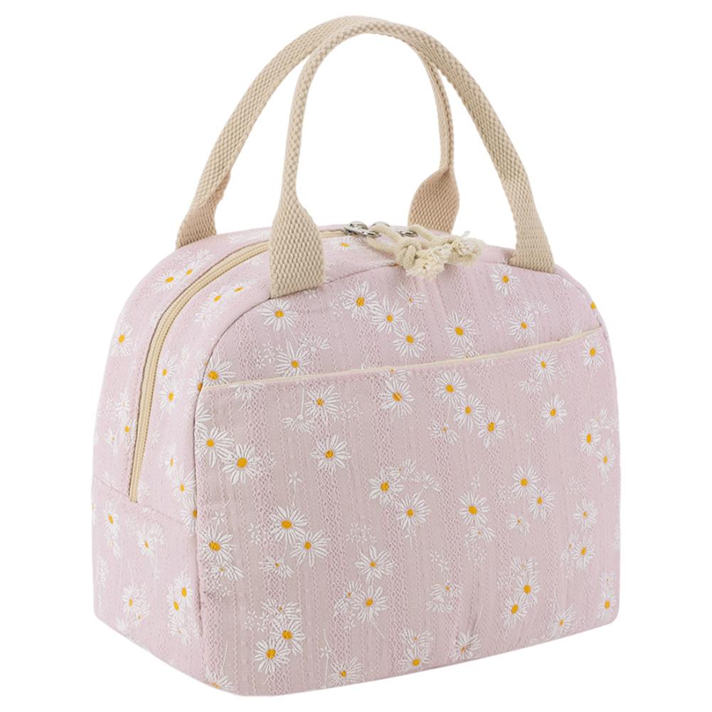 Strawberry/Daisy Corduroy Lunch Tote Bag Large Capacity Insulated Lunch Bag Multi-Function Cute Lunch Bag for Women Girls Kids