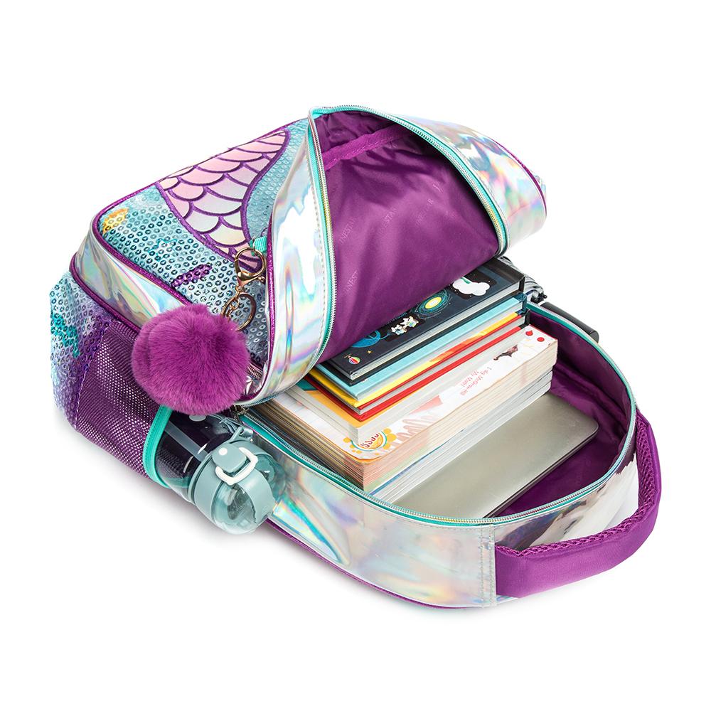 School Bags for Girls 16 Inch Mermaid Sequin Children's Backpack with Lunch Box Pencil Case Book Bag School Supplies Set Bags
