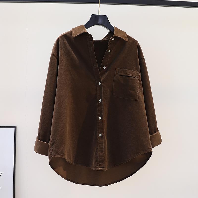 

Womens Retro Corduroy Jacket Shirt - Versatile Spring/Autumn Long Sleeve Cardigan M (40-52 kg) кавовий