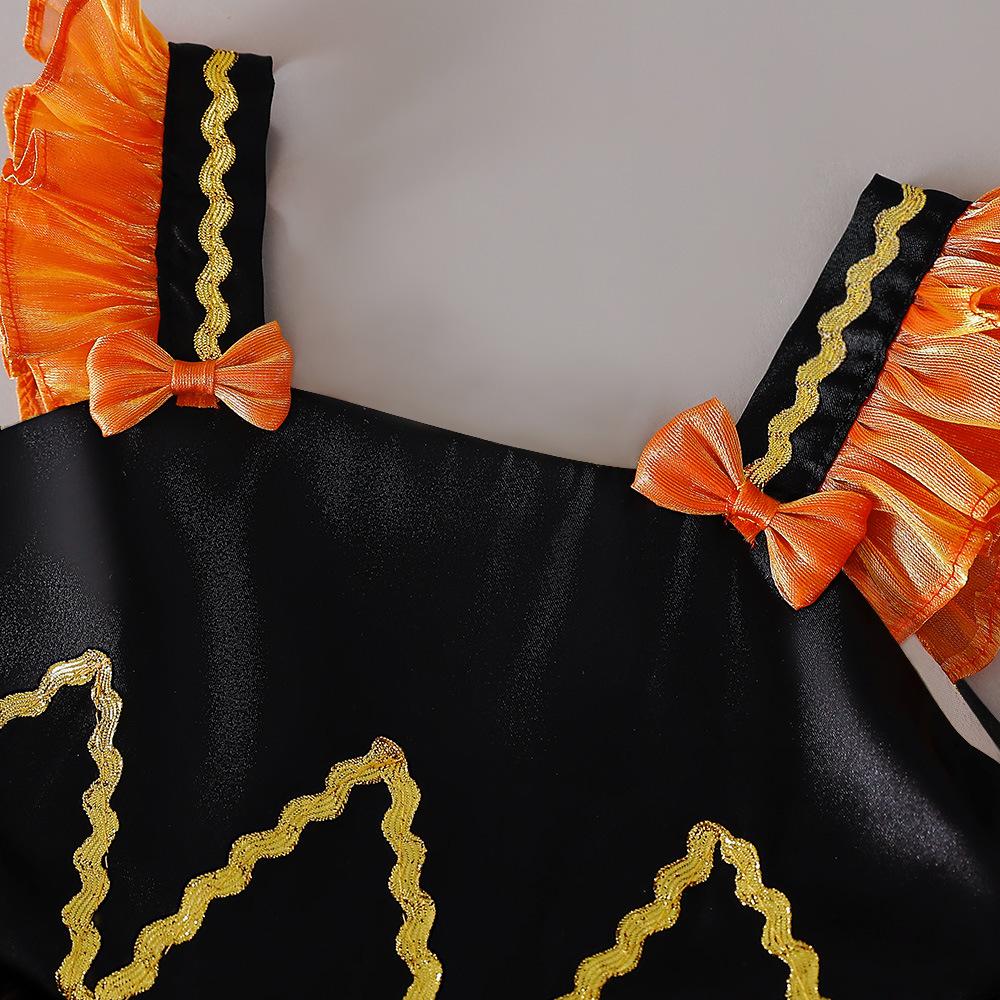 Halloween Orange Dress Cosplay Birthday Gown Lace Tutu Princess Dress Floral Embroidery Girls Children Clothing Kids Party For Girl Clothes