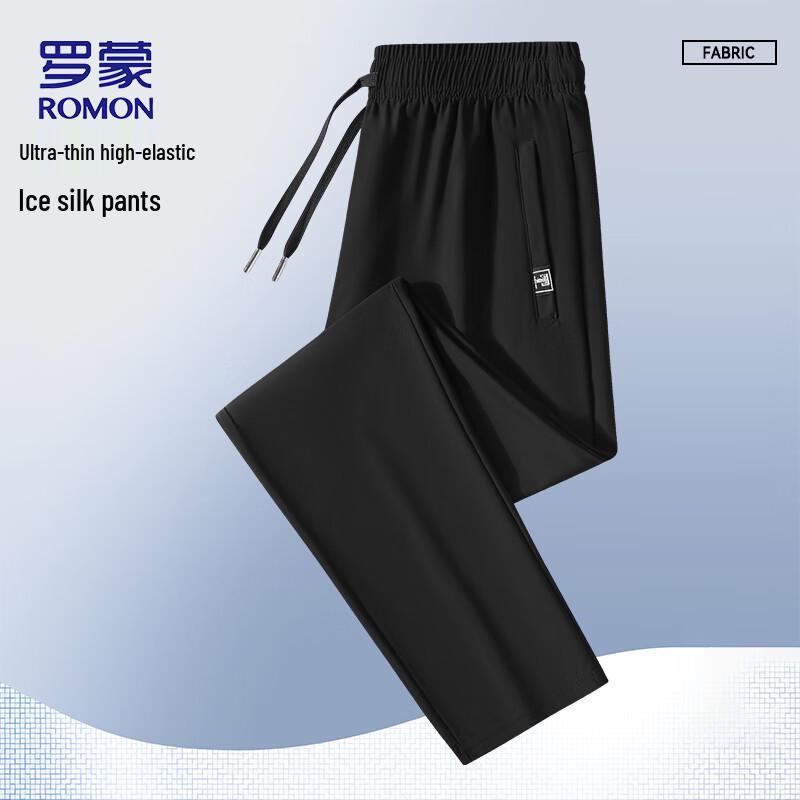 

ROMON Men s Summer Thin Ice Silk Straight-Leg Casual Pants 6XL