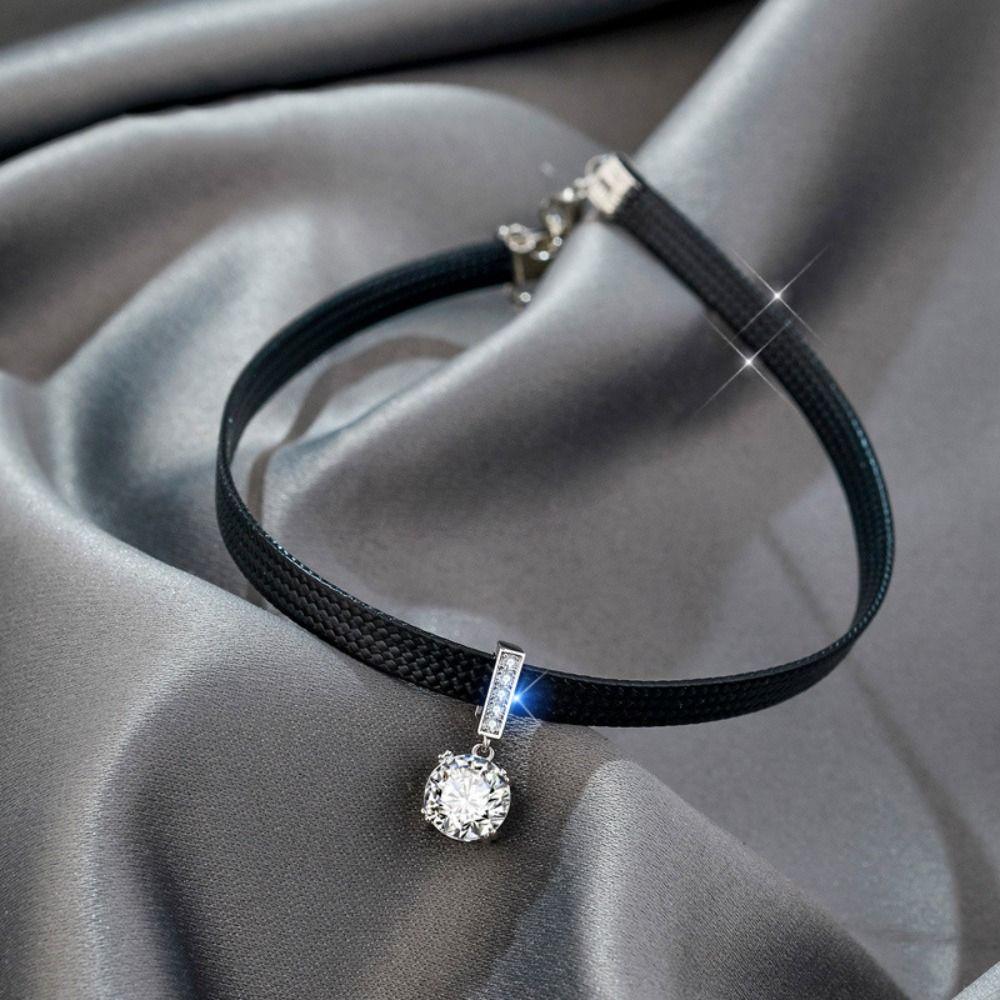 Accessories PU Collar Korean Style Jewelry Women Choker Glitter Zircon Necklace Punk Necklace