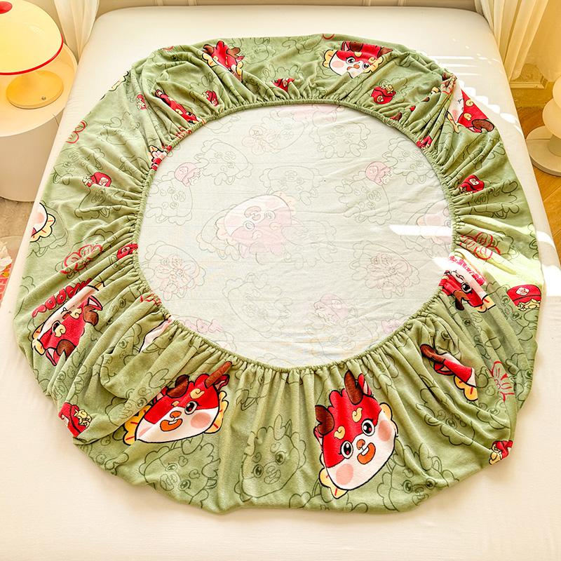 Soft Bedsheet Warmth Fitted Sheet Cartoon Style Bed Linen Velvet Bed Cover Sheets with Elastic Band Drap De Lit (No Pillowcase)