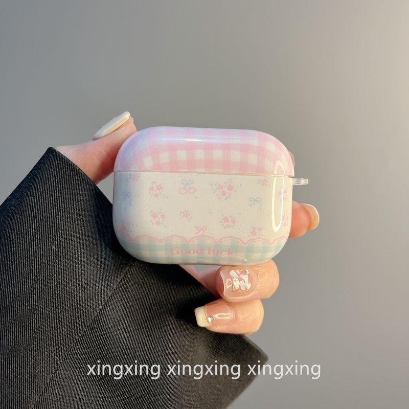 

INS Korean Pink Plaid Bows for Apple Bluetooth Airpodspro2 Protective Case 3 Generation 4 Generation Earphone Case airpods pro/pro2 Pink check Bows [single shell]]