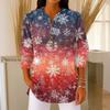 Women's Fashionable Button Collar Long-sleeved Christmas Print Pullover Top