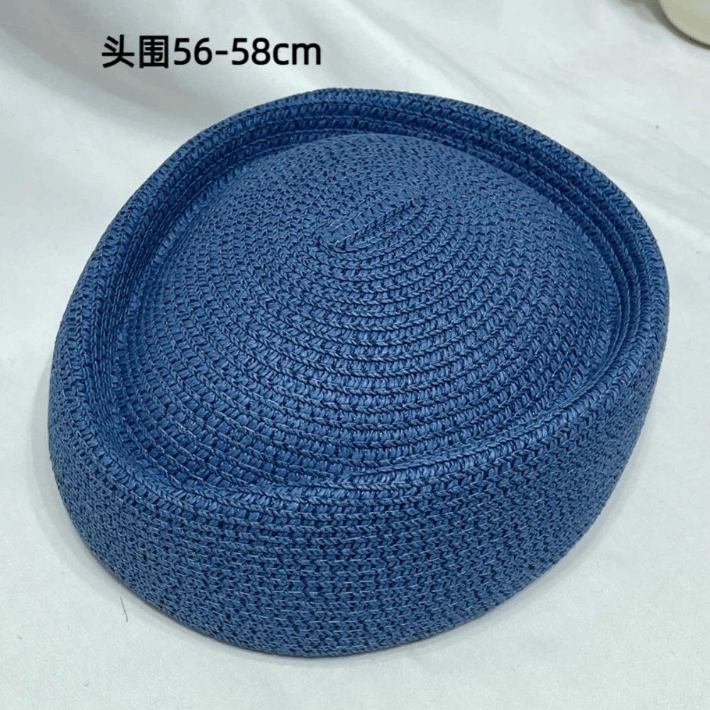 Classic Straw Beret Hat Elegant Vintage Sun Hat New Flight Attendant Hat Beach Visor темно-синий