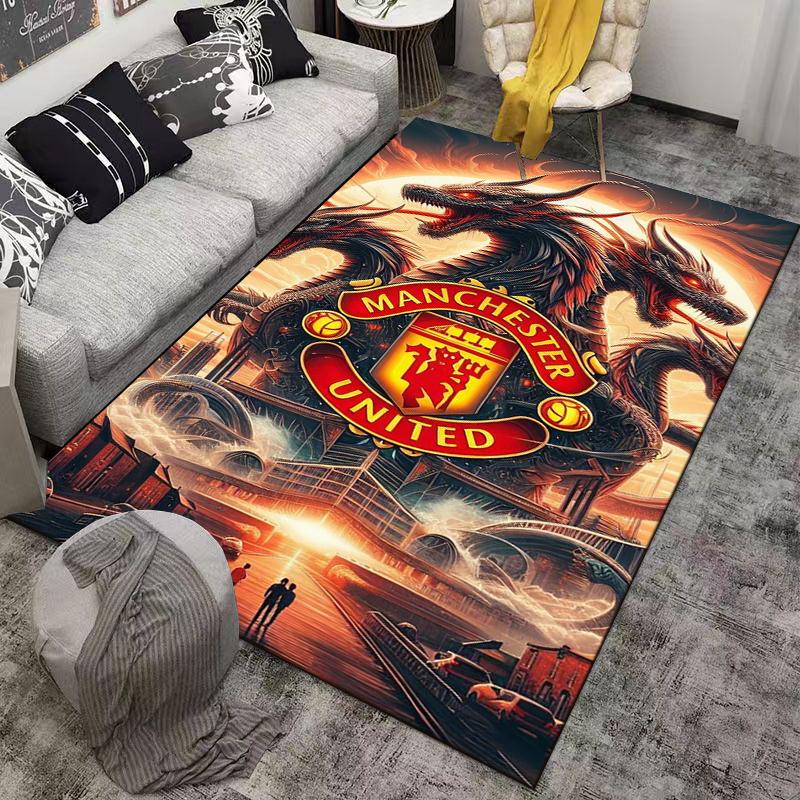 "Manchester United Logo Carpet with Two Black Dragons Design" Suitable for Use As an Anti-slip for Living Room Bedroom Sofas
