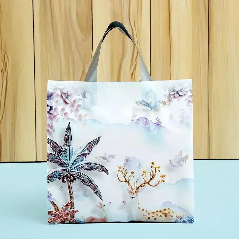 50piece Cartoon Large Capacity Gift Bags Vertical Large Size Clothing Store Plastic Handbag High End Portable Gift Storage Pocke