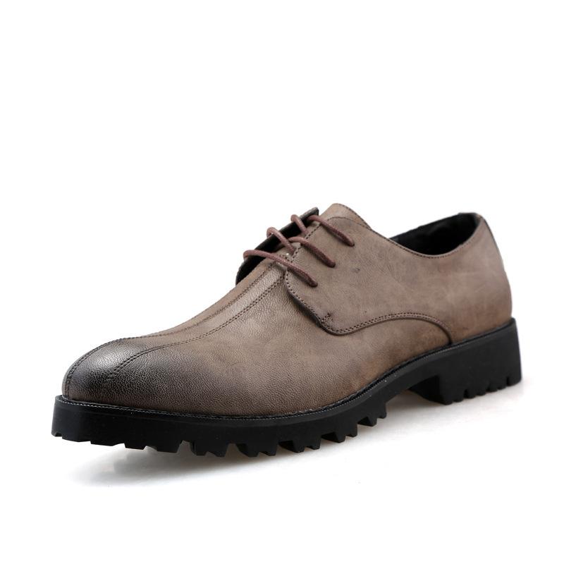 

2025 spring and autumn men s shoes British small leather shoes trend men s casual pointed business leather shoes 43 сірий колір