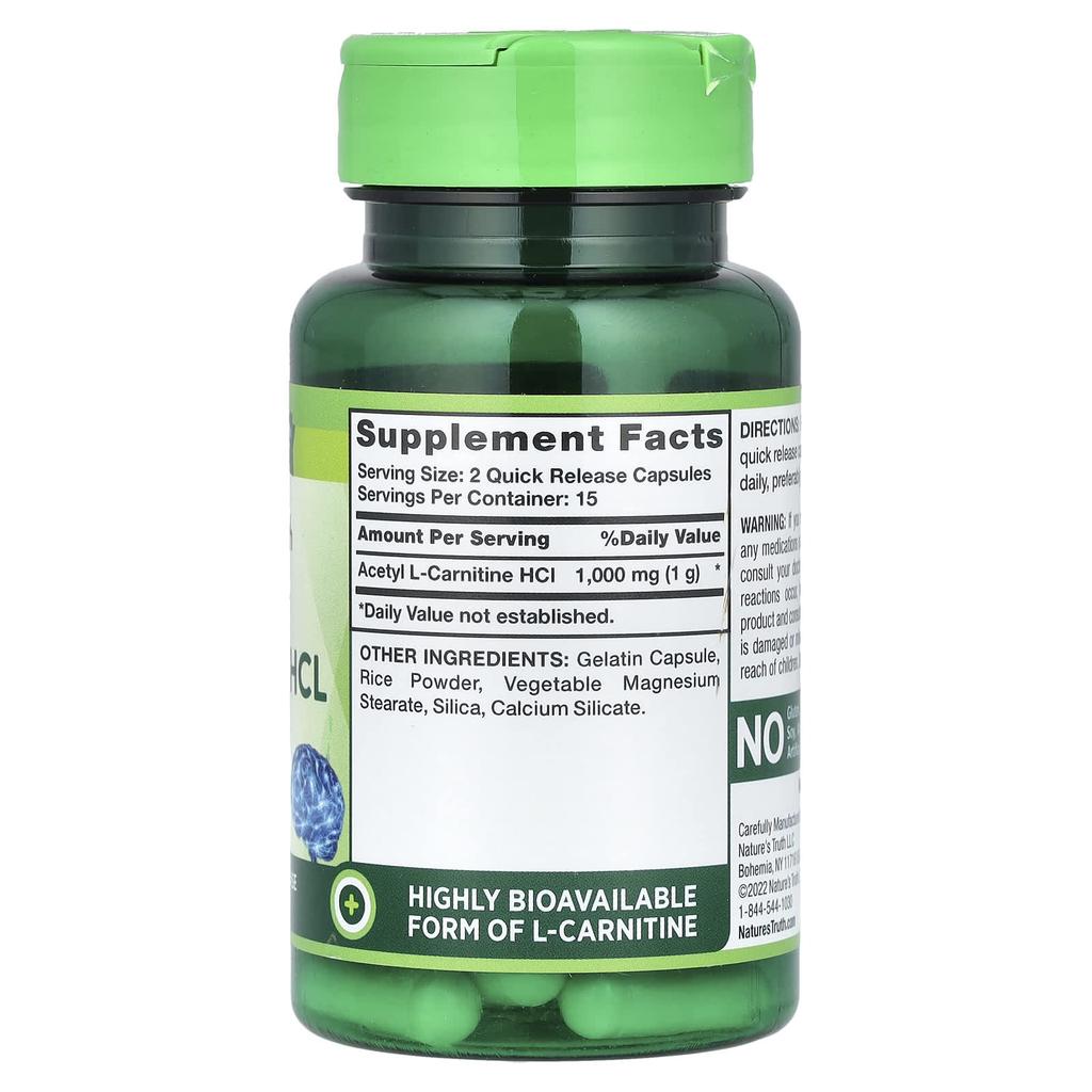Nature'S Truth, Acetyl L-Carnitine Hcl, Super Strength, 1,000Mg, 30 Rapid Release Capsules (500Mg per Capsule)