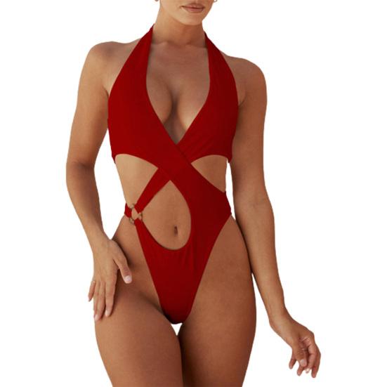 Women Swimsuit Hollow Out Halter Neck One-piece Wireless Monokini
