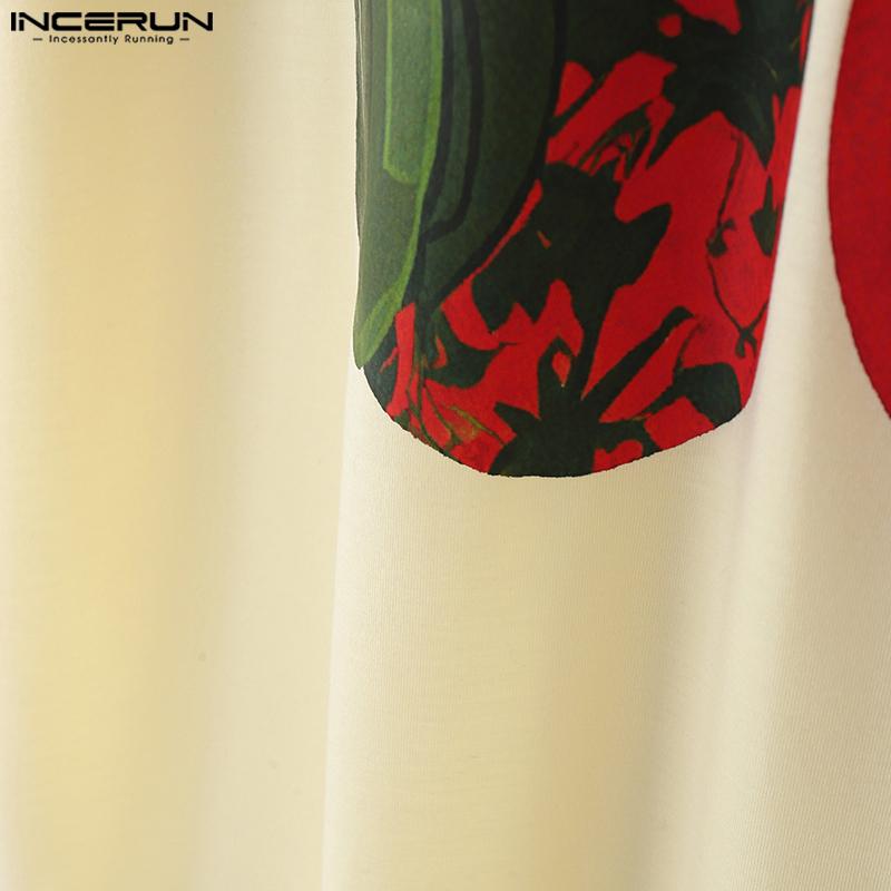 INCERUN Men Round Neck Short Sleeve 3D Print Stitching Casual Loose T-shirts