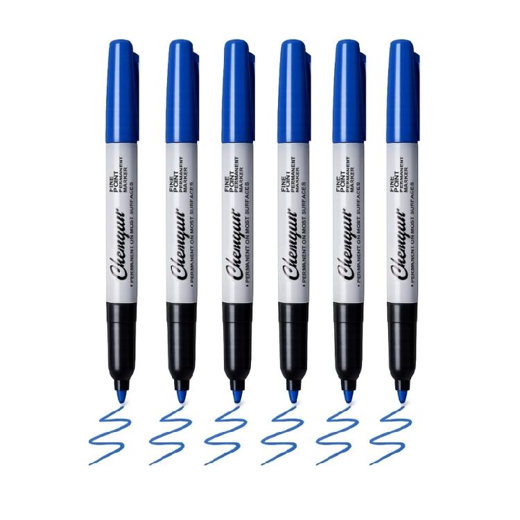 6Pcs Assorted Color Permanent Markers Fine Tip Waterproof Markers Pens for Students Highlighting and School Art Projects