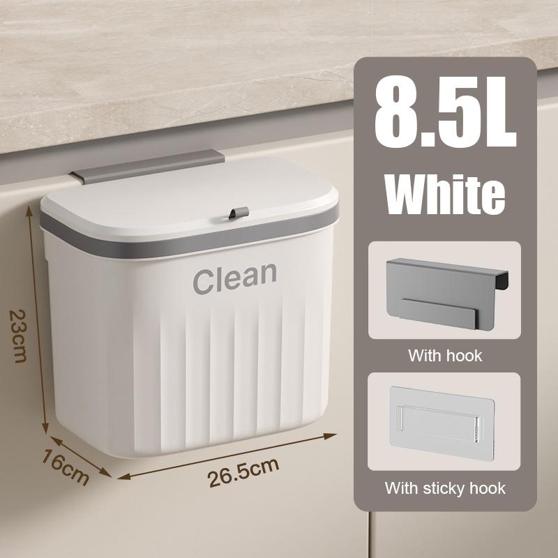 

Kitchen Trash Can With Lid Wall Mounted Hanging Trash Bin Garbage Can for Cabinet Under Sink Waste Garbage Compost Bin 8.5L білий