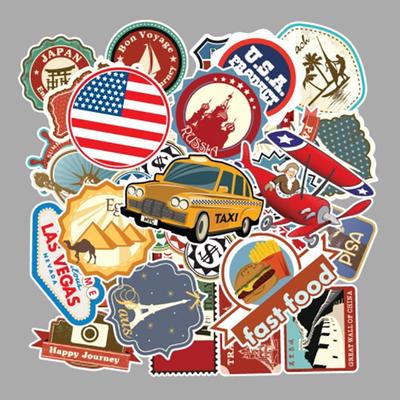 100Pcs/Set Travel Map Country Famous Logo Pvc Waterproof Stickers Decor Suitcase
